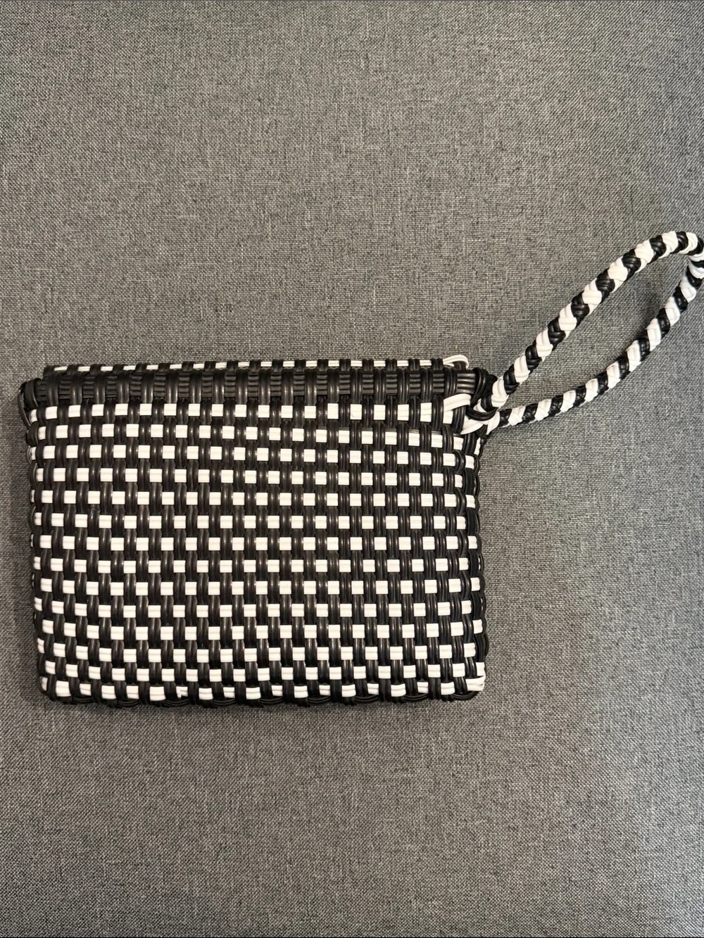 Maria Victoria Black & White Woven Wristlet Clutch